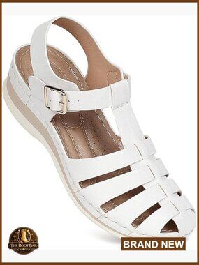 Closed Toe Wedge Sandals with Arch Support Adjustable Strap Fisherman Style